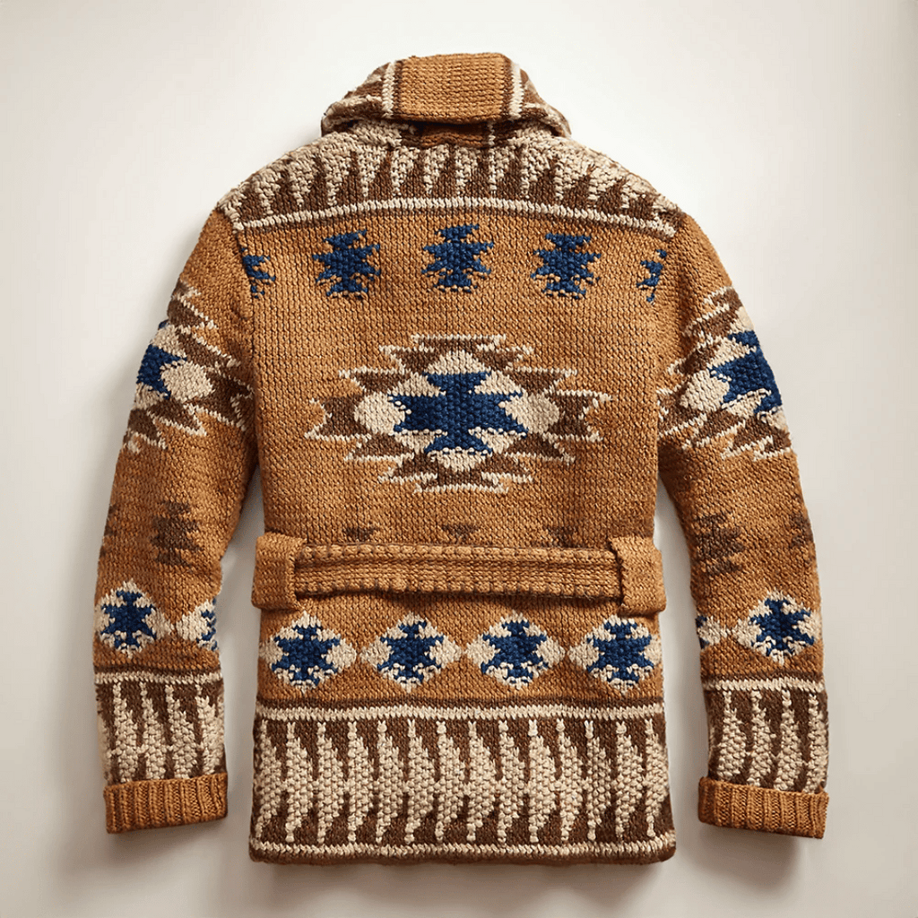 Tristan Men's Jacquard Cardigan – Western Knit Button Up Smart Casual Sweater
