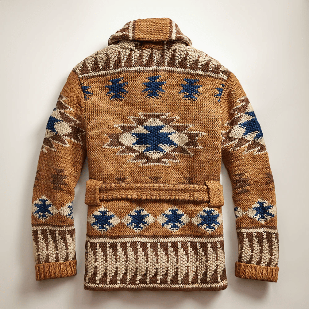 Tristan Men's Jacquard Cardigan – Western Knit Button Up Smart Casual Sweater