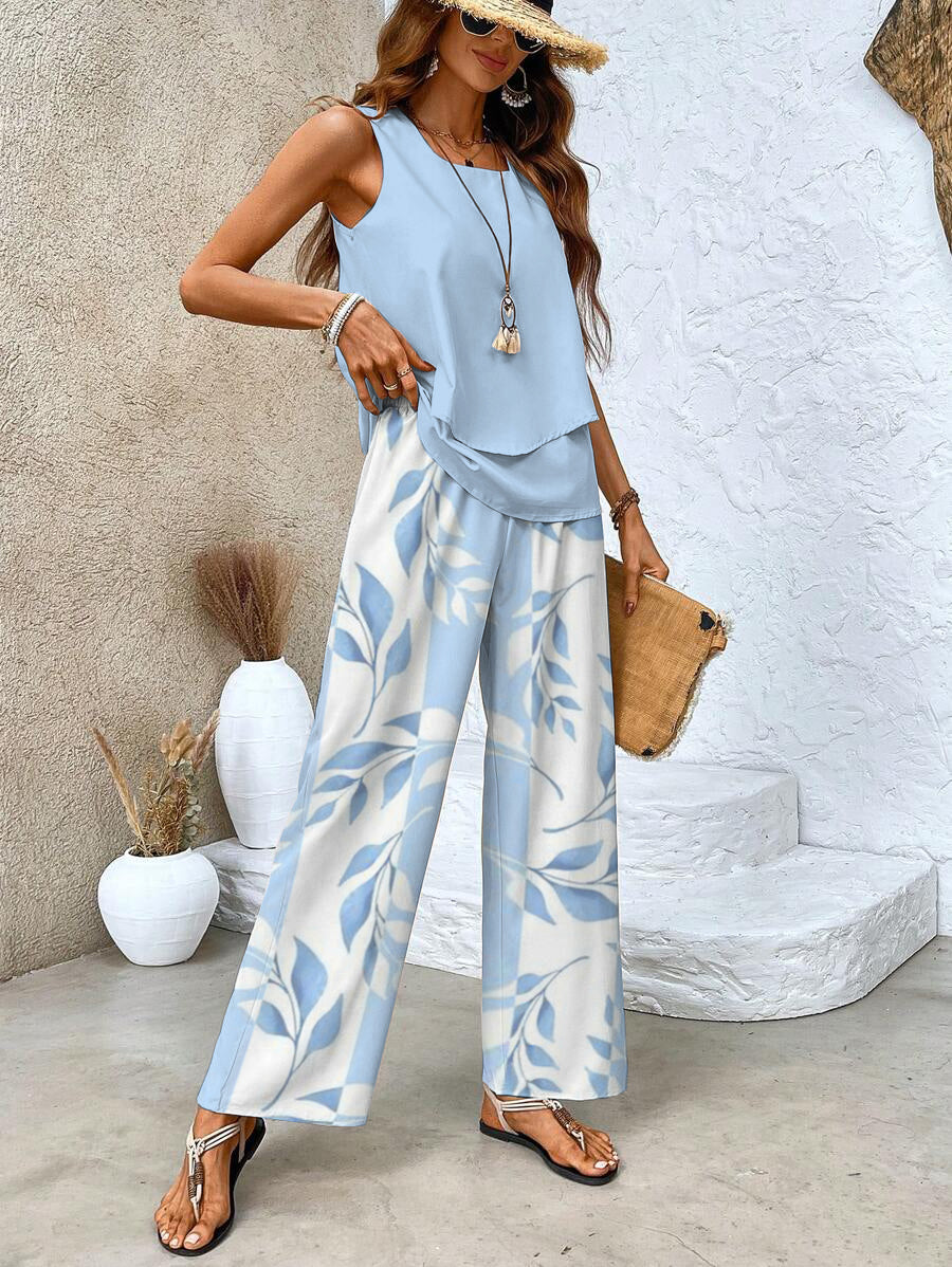 Rosalind Women's Floral Co-Ord Set – Elegant Blouse & Trousers Casual Outfit