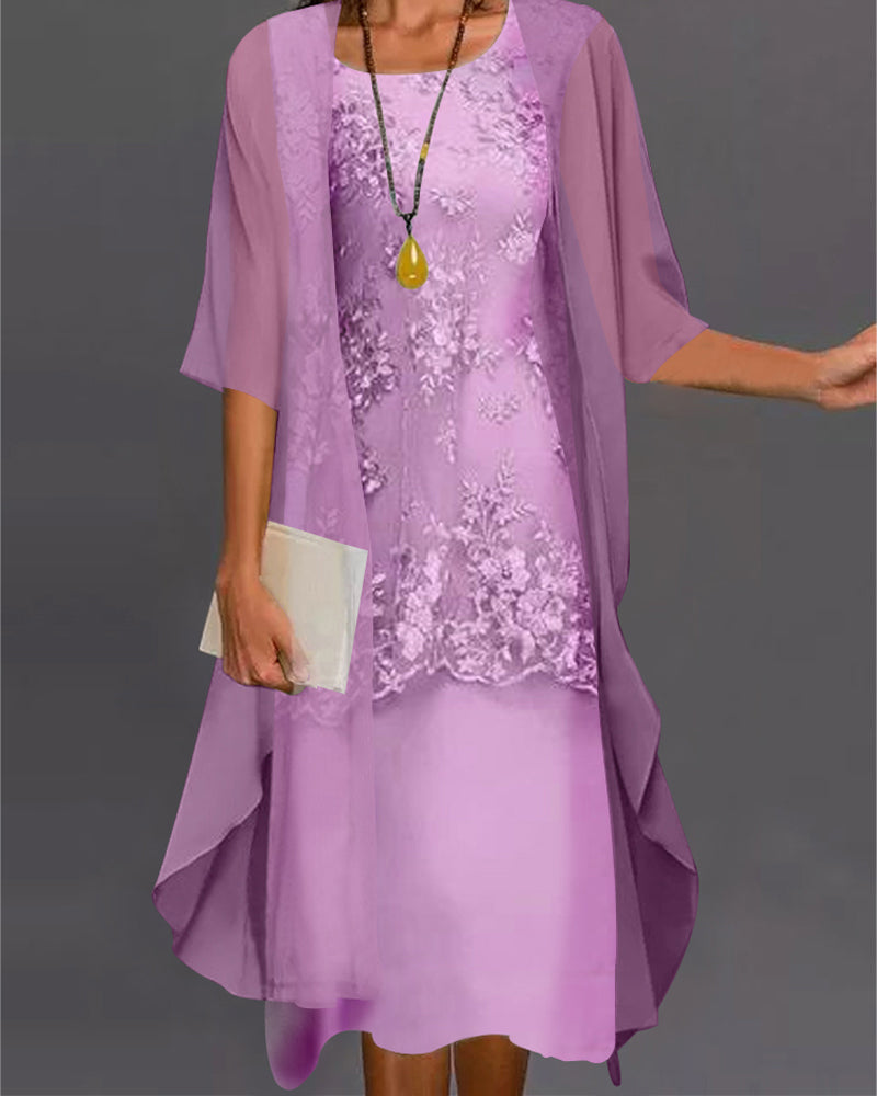 Rosalie Women's Chiffon Dress Set – Two Piece Lace Midi Occasion Dress