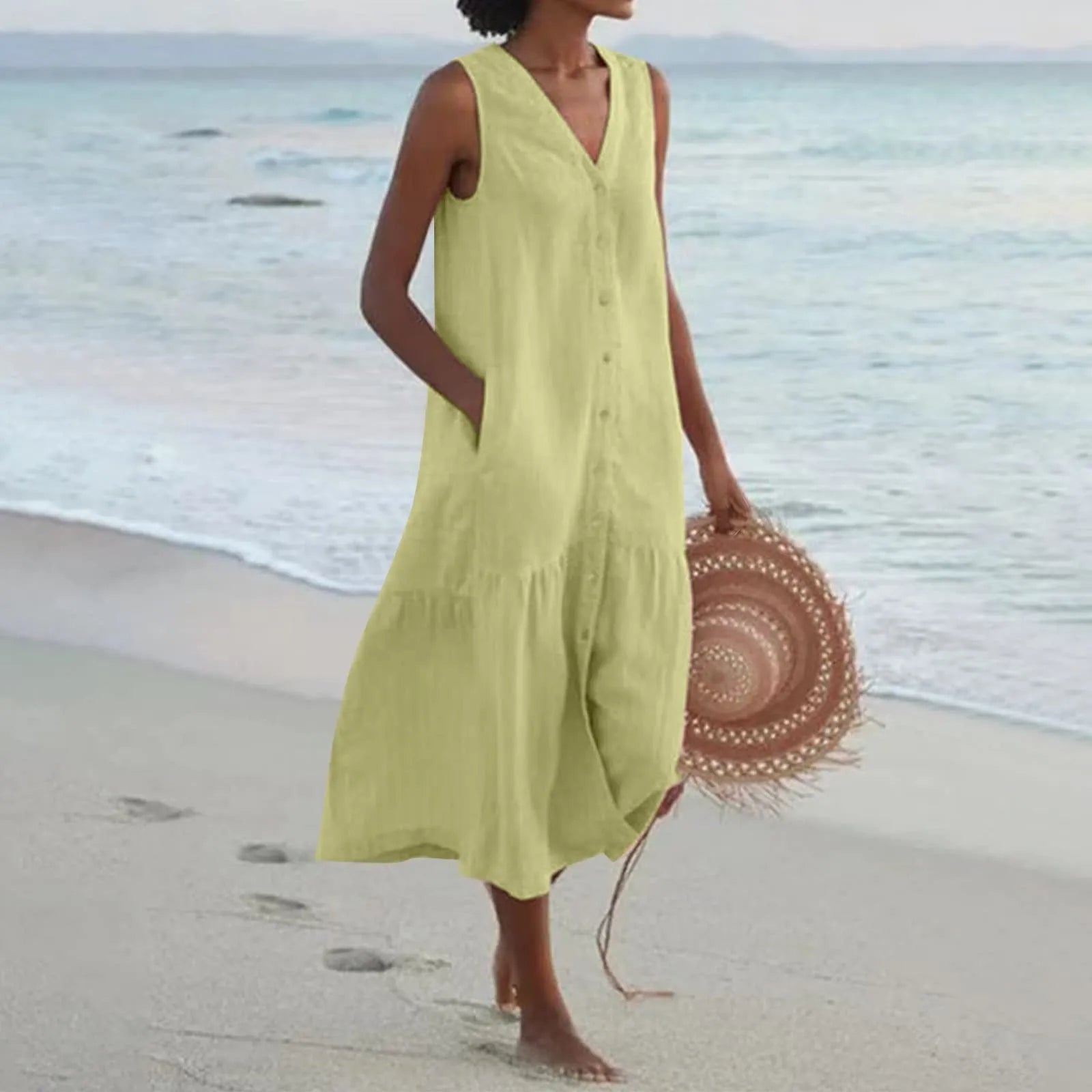 Helena Women's V-Neck Maxi Dress – Lightweight Elegant Flowing Summer Dress