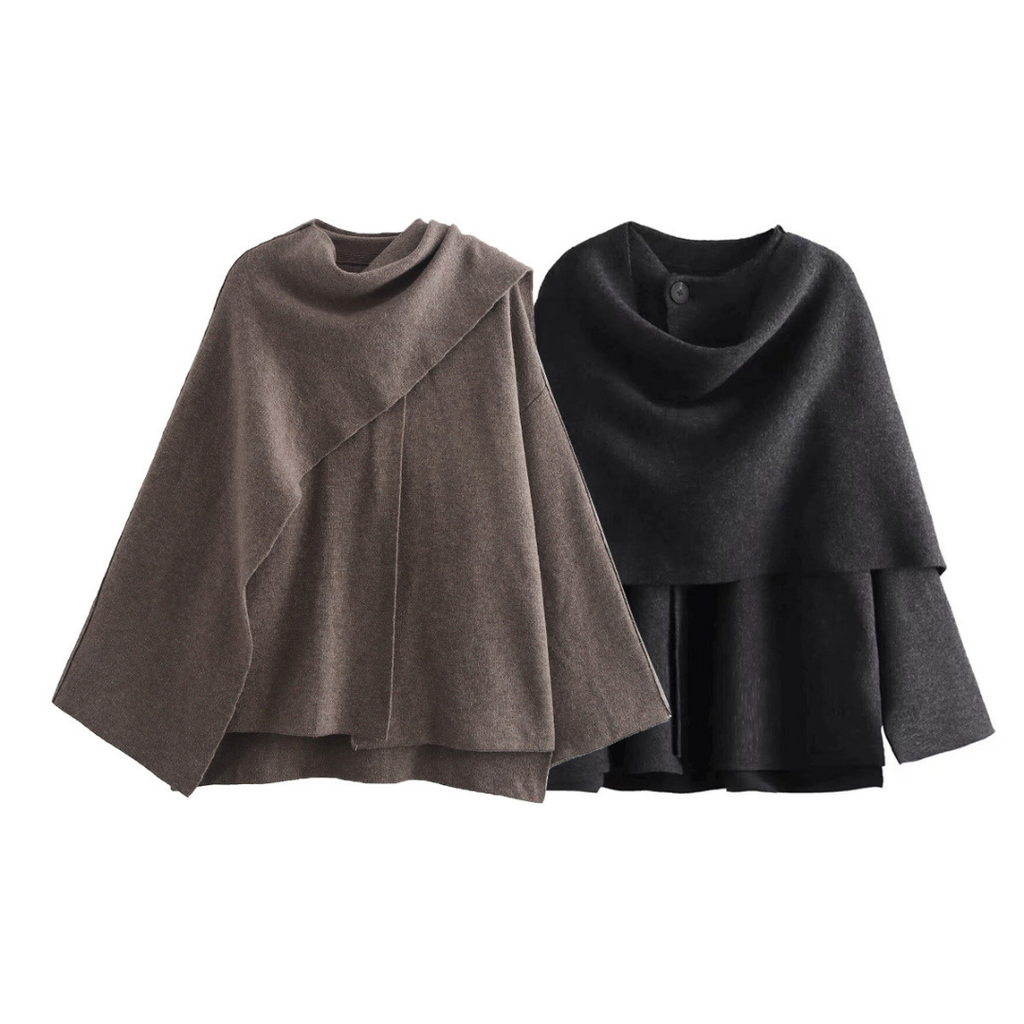 Colette Women's Wool Poncho – Asymmetric Warm Winter Cape Wrap
