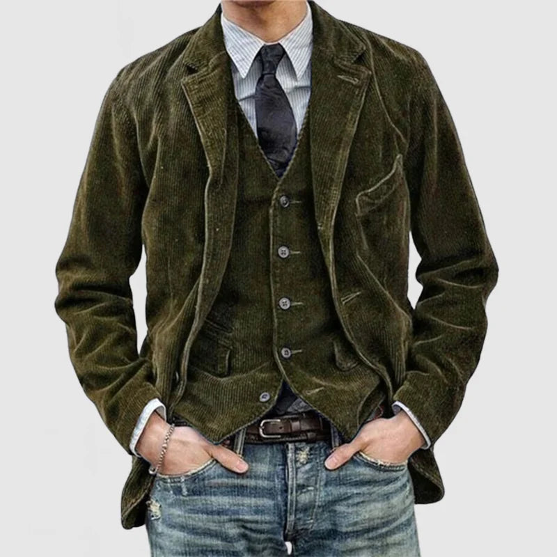 Theodore Men's Corduroy Blazer – Tailored Jacket & Waistcoat Smart Casual Suit