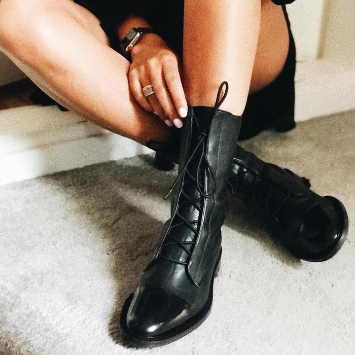 Josephine Women's Leather Ankle Boots – Lace Up Block Heel Zip Boots