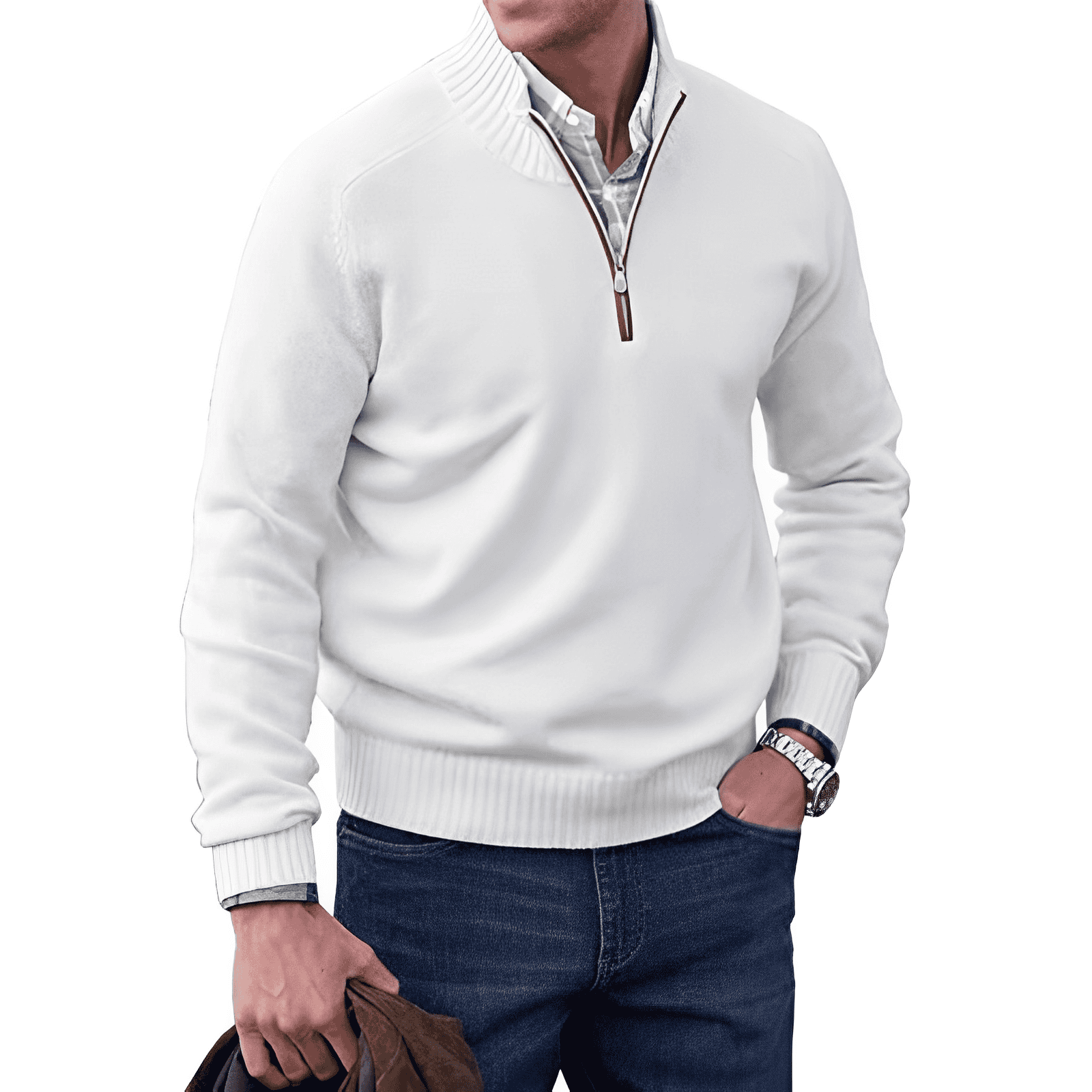 Elliot Men's Half Zip Jumper – Cashmere Feel Knit High Neck Smart Pullover