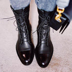 Josephine Women's Leather Ankle Boots – Lace Up Block Heel Zip Boots