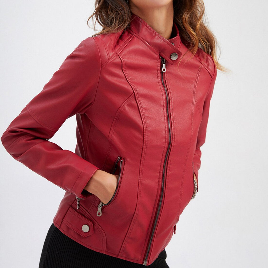 Madeline Women's Leather Jacket – Classic Zip Up Biker Casual Coat