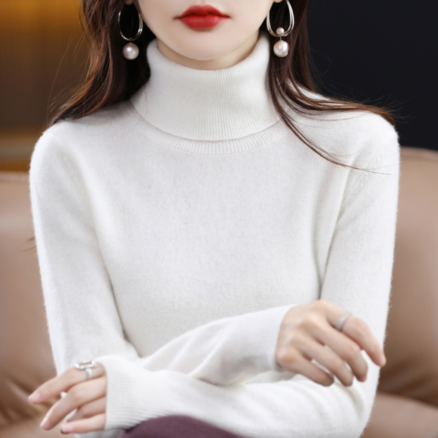 Isabelle Women's Cashmere Roll Neck Jumper – 100% Cashmere Luxury Knit Sweater