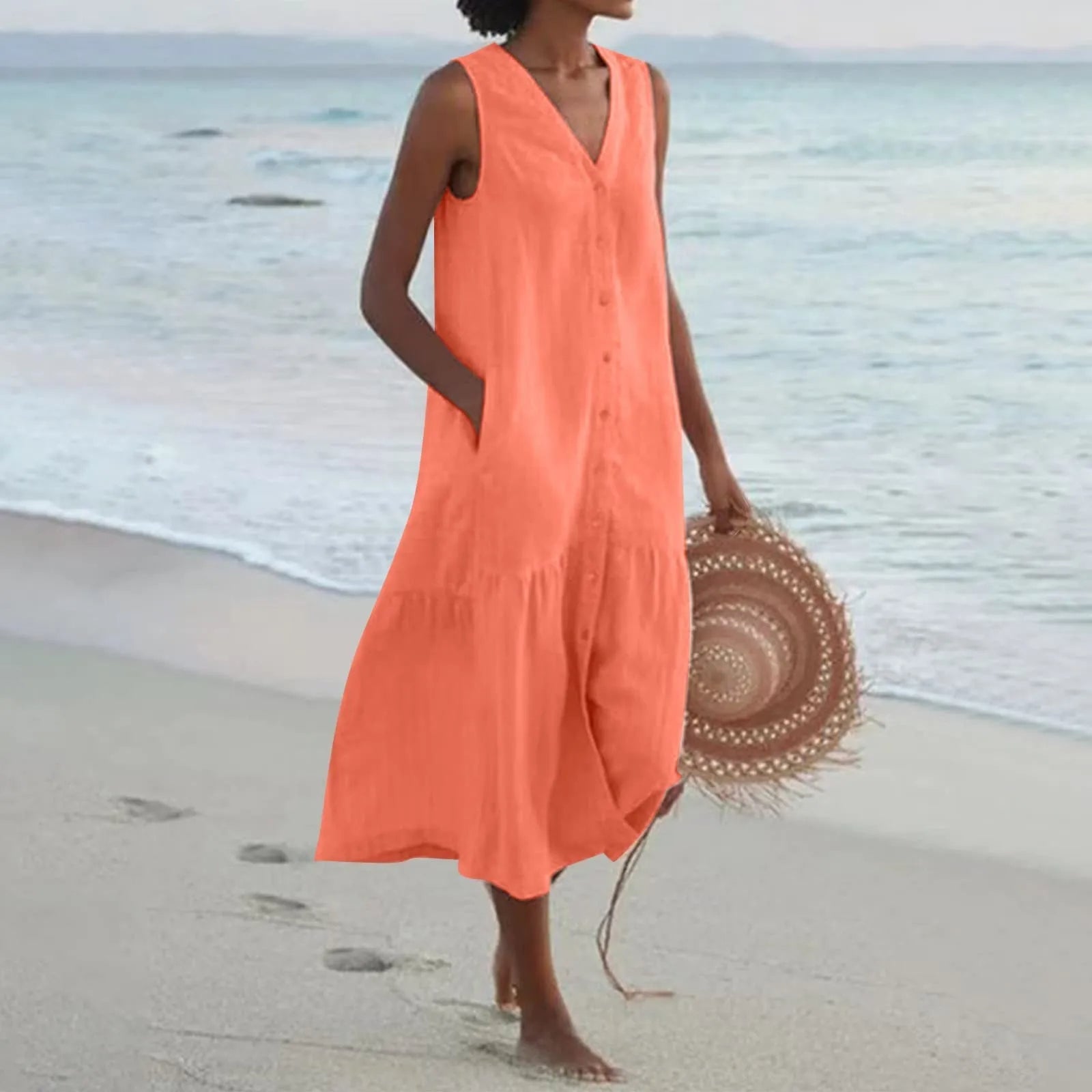 Helena Women's V-Neck Maxi Dress – Lightweight Elegant Flowing Summer Dress