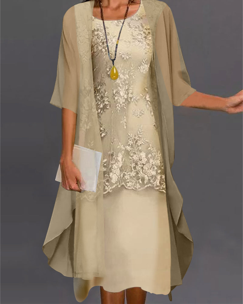 Rosalie Women's Chiffon Dress Set – Two Piece Lace Midi Occasion Dress