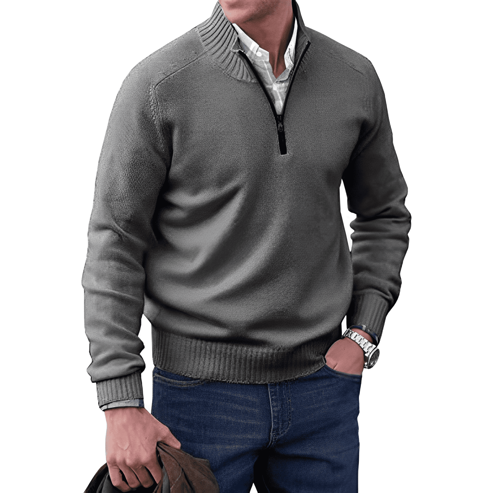 Elliot Men's Half Zip Jumper – Cashmere Feel Knit High Neck Smart Pullover