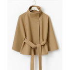 Evelyn Women's Cape Coat – Belted High Neck Elegant Winter Overcoat