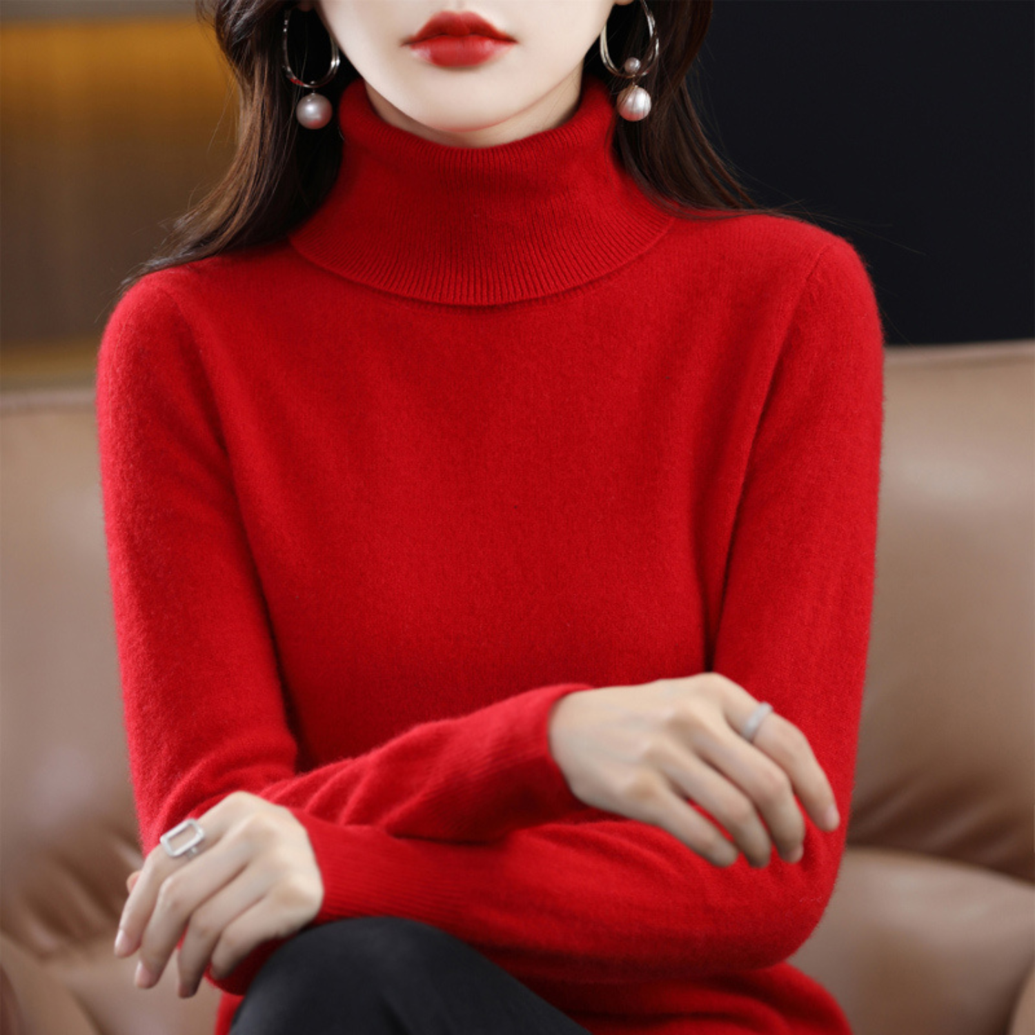 Isabelle Women's Cashmere Roll Neck Jumper – 100% Cashmere Luxury Knit Sweater