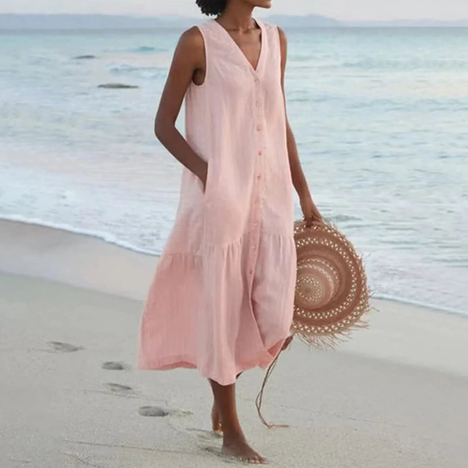 Helena Women's V-Neck Maxi Dress – Lightweight Elegant Flowing Summer Dress
