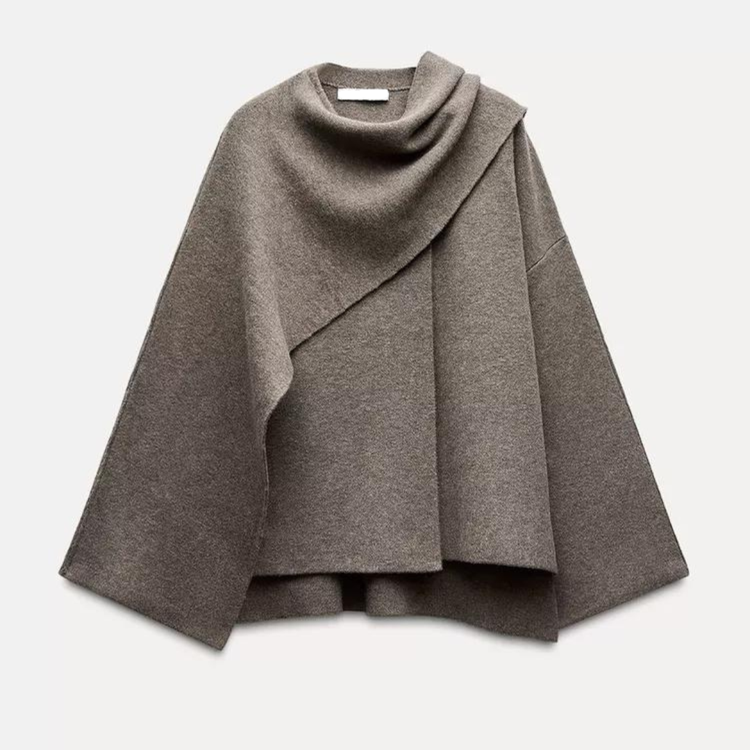 Colette Women's Wool Poncho – Asymmetric Warm Winter Cape Wrap