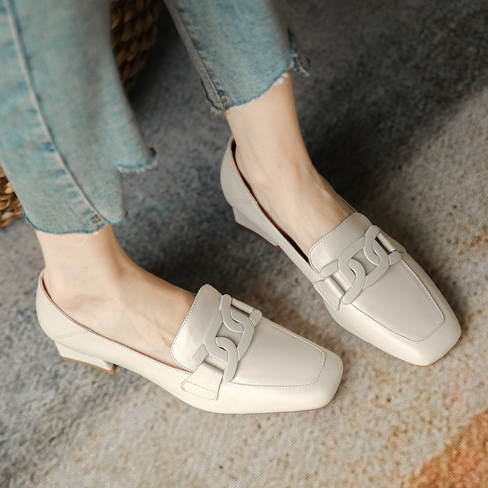 Daphne Women's Mary Jane Loafers – Leather Chunky Heel Comfort Shoes