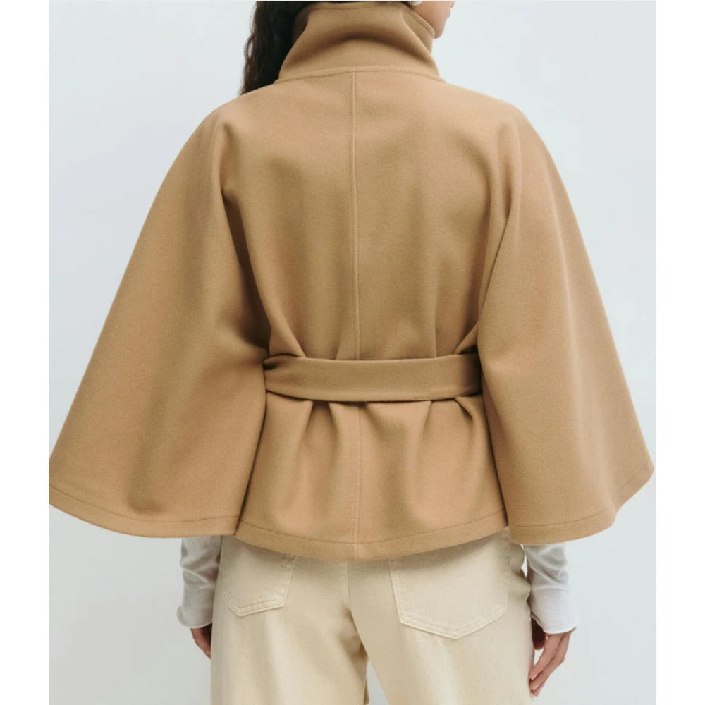 Evelyn Women's Cape Coat – Belted High Neck Elegant Winter Overcoat