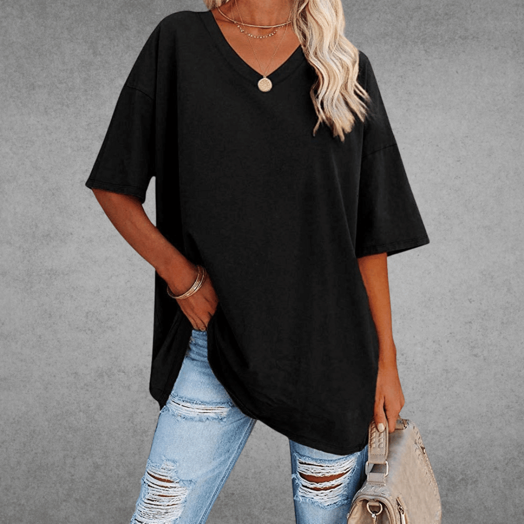 Elle Women's Oversized V Neck T Shirt – Relaxed Casual Lightweight Summer Top