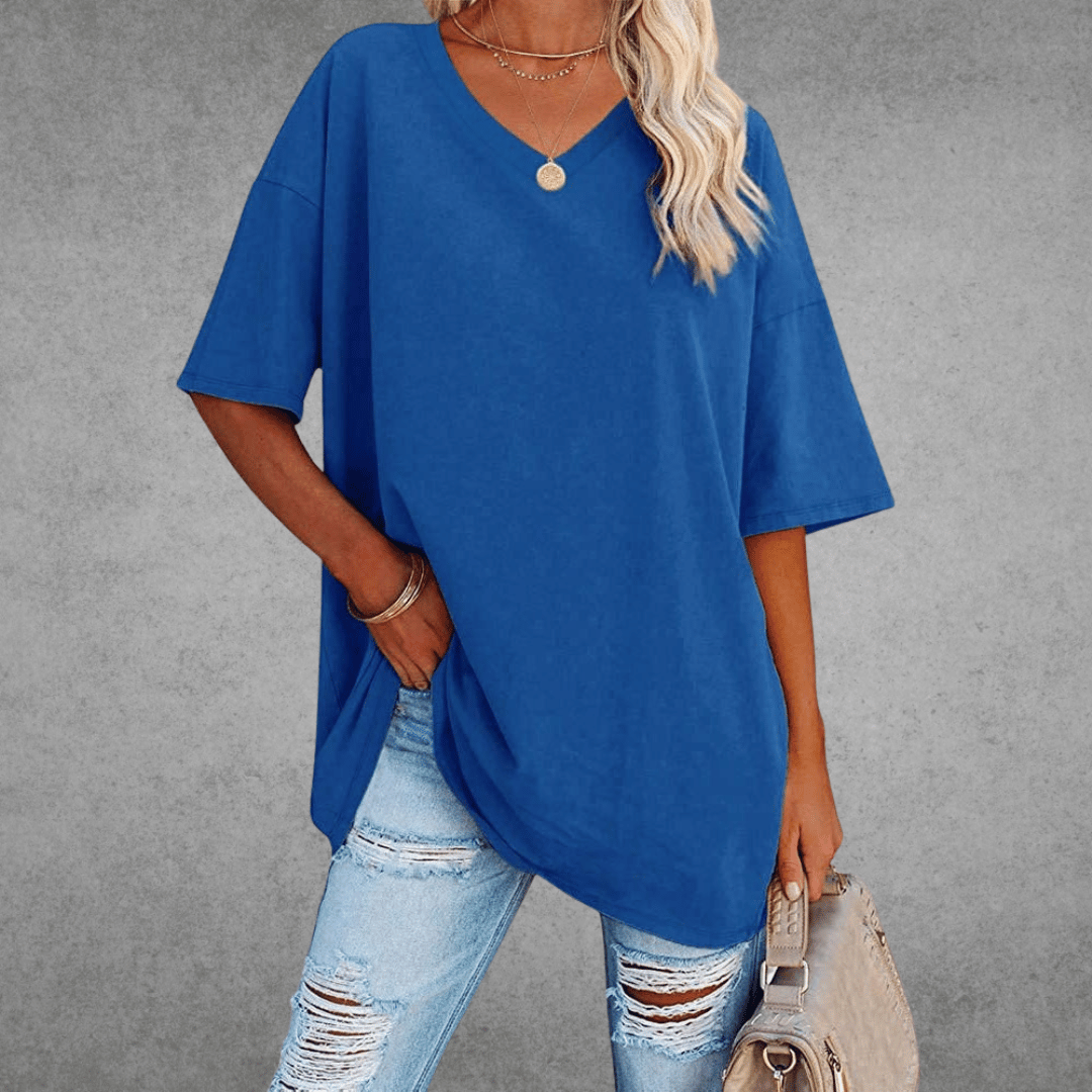 Elle Women's Oversized V Neck T Shirt – Relaxed Casual Lightweight Summer Top