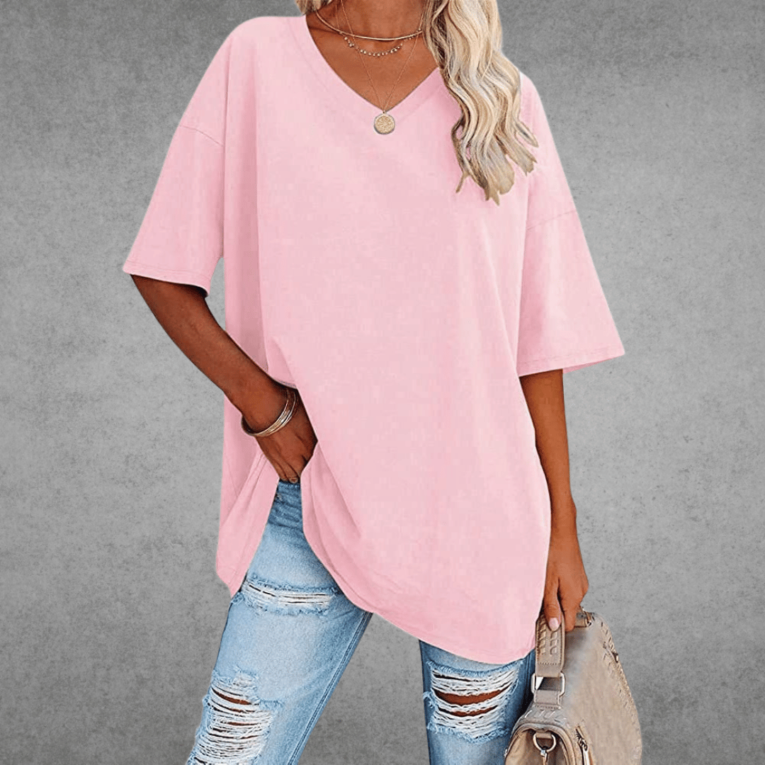 Elle Women's Oversized V Neck T Shirt – Relaxed Casual Lightweight Summer Top