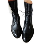 Josephine Women's Leather Ankle Boots – Lace Up Block Heel Zip Boots