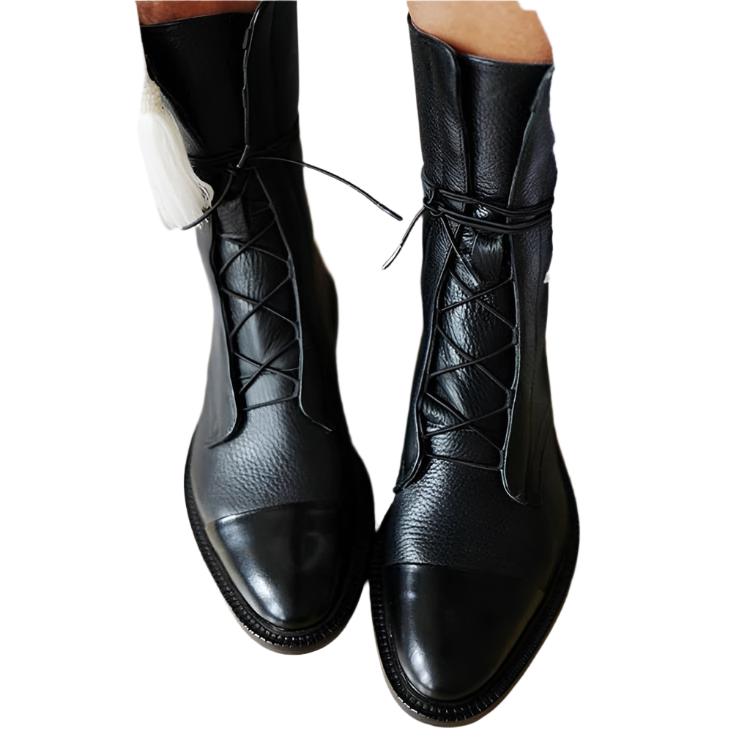 Josephine Women's Leather Ankle Boots – Lace Up Block Heel Zip Boots