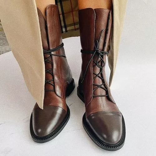 Josephine Women's Leather Ankle Boots – Lace Up Block Heel Zip Boots
