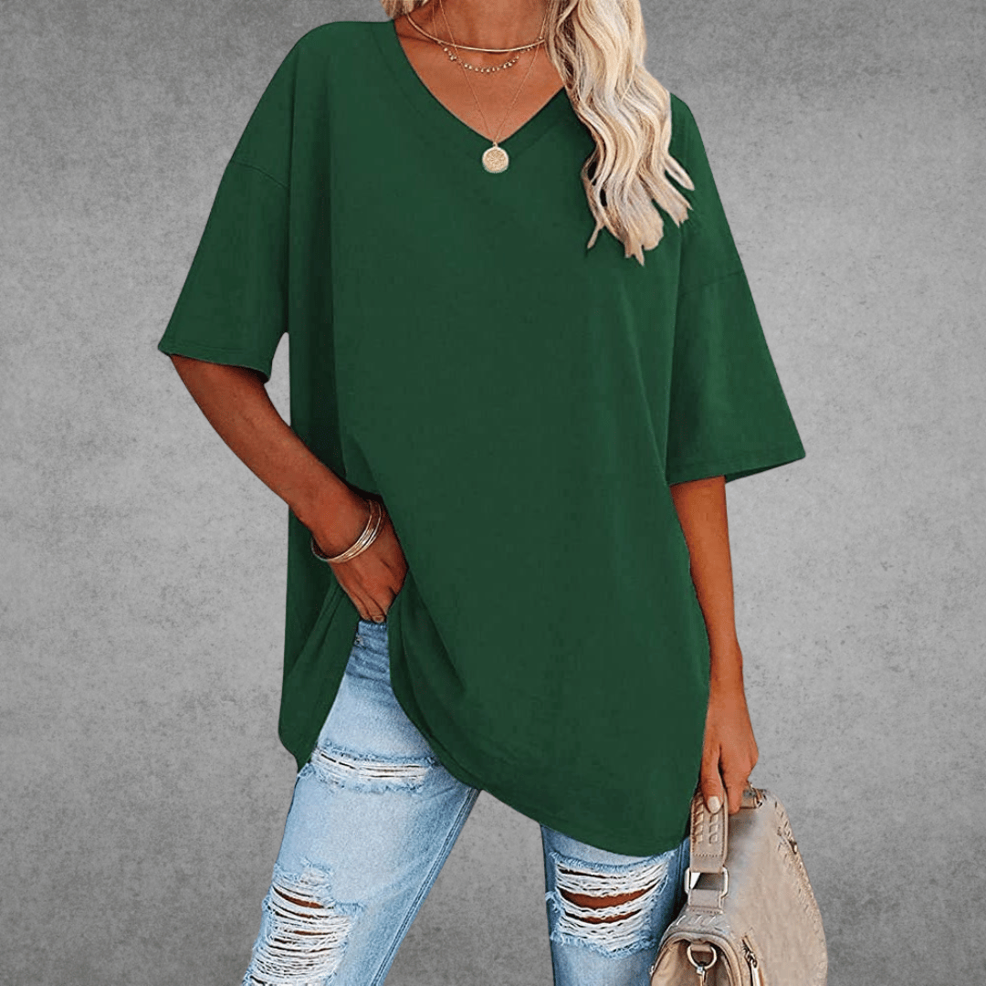Elle Women's Oversized V Neck T Shirt – Relaxed Casual Lightweight Summer Top
