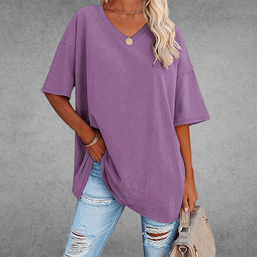 Elle Women's Oversized V Neck T Shirt – Relaxed Casual Lightweight Summer Top