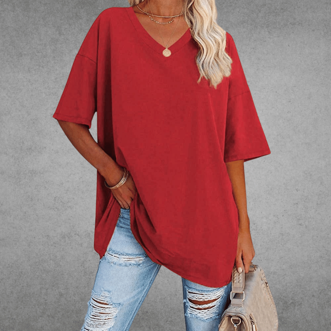 Elle Women's Oversized V Neck T Shirt – Relaxed Casual Lightweight Summer Top
