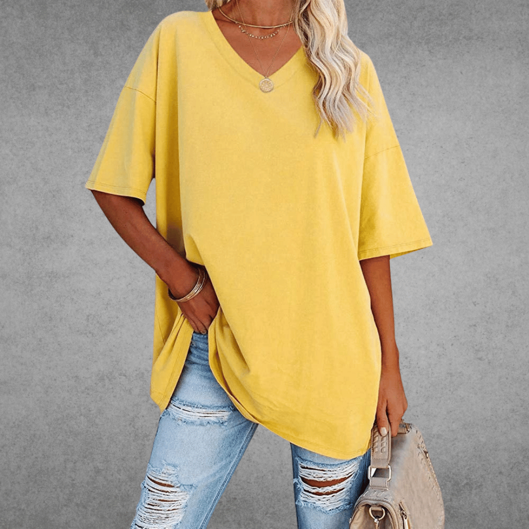 Elle Women's Oversized V Neck T Shirt – Relaxed Casual Lightweight Summer Top