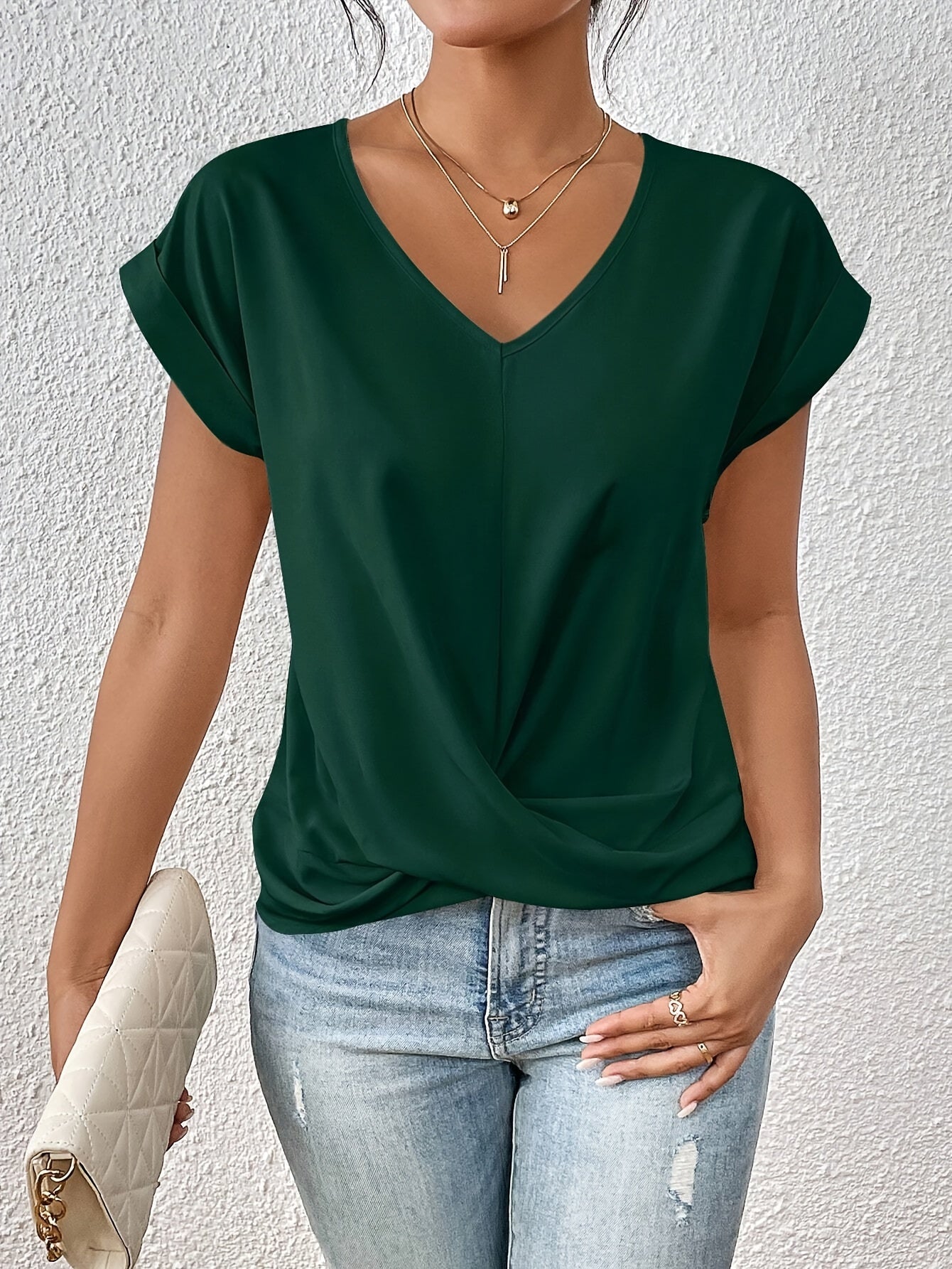 Harriet Women's V-Neck Top – Elegant Knotted Detail & Flattering Draped Fit