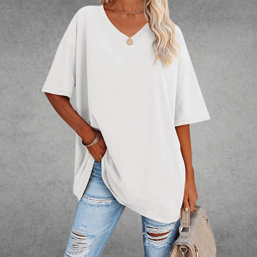 Elle Women's Oversized V Neck T Shirt – Relaxed Casual Lightweight Summer Top