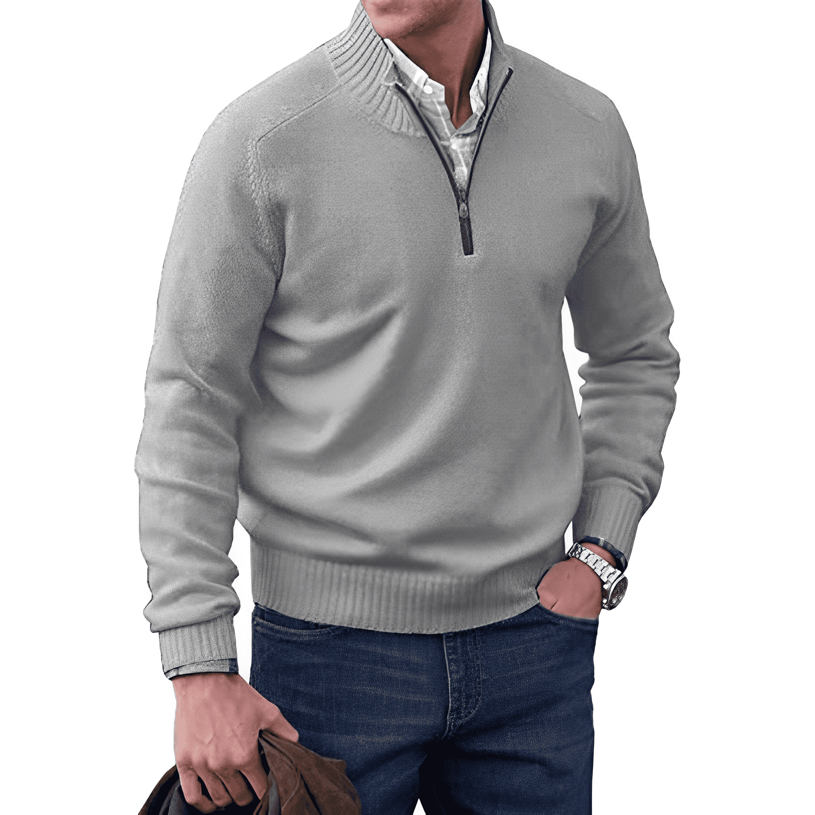 Elliot Men's Half Zip Jumper – Cashmere Feel Knit High Neck Smart Pullover