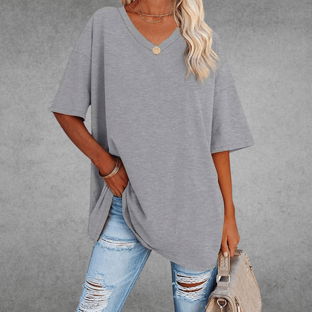 Elle Women's Oversized V Neck T Shirt – Relaxed Casual Lightweight Summer Top