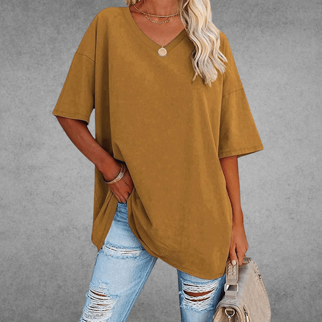 Elle Women's Oversized V Neck T Shirt – Relaxed Casual Lightweight Summer Top