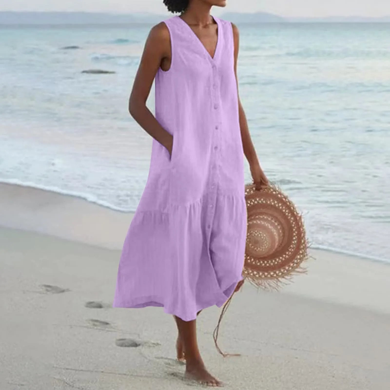 Helena Women's V-Neck Maxi Dress – Lightweight Elegant Flowing Summer Dress