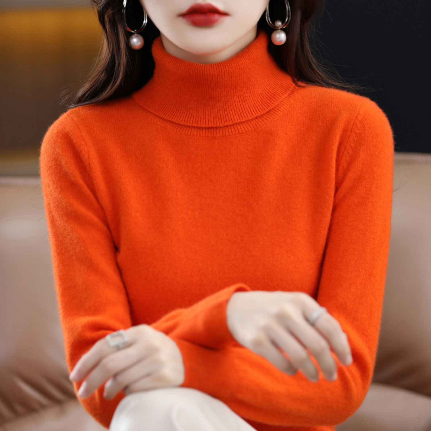 Isabelle Women's Cashmere Roll Neck Jumper – 100% Cashmere Luxury Knit Sweater