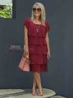Caroline Women's Chiffon Midi Dress – Layered Asymmetric Hem Occasion Dress
