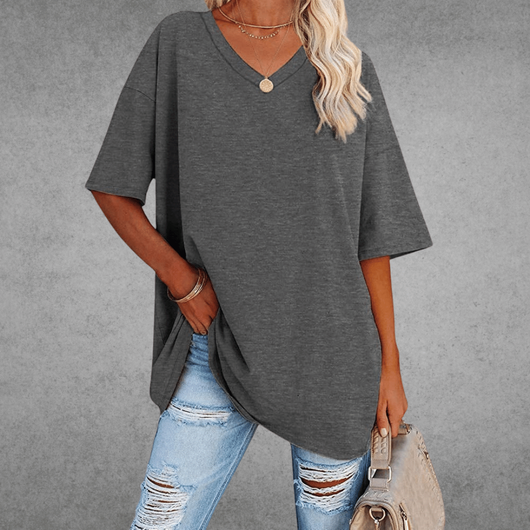 Elle Women's Oversized V Neck T Shirt – Relaxed Casual Lightweight Summer Top