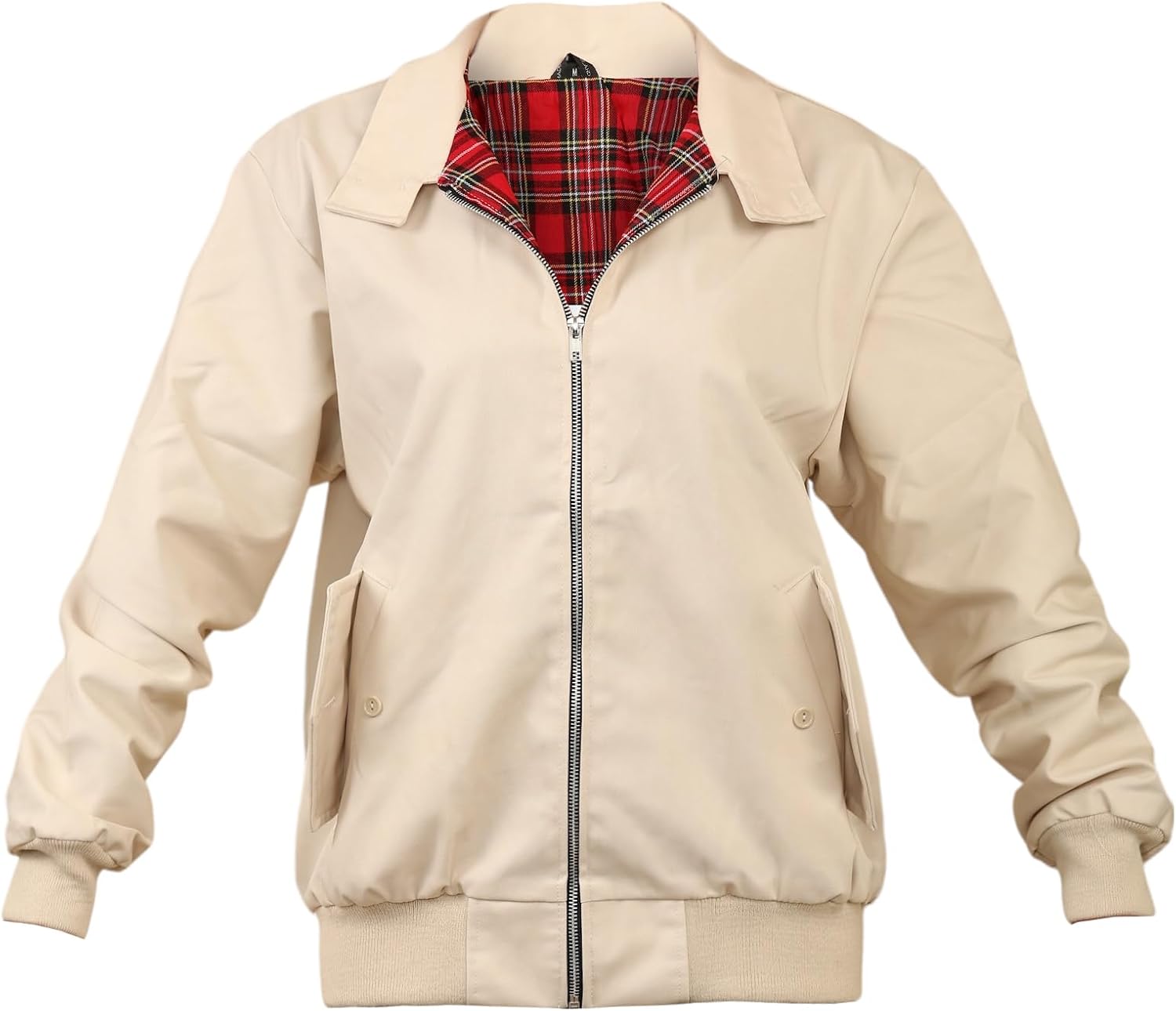 Mason Men's Harrington Jacket – Tartan Lined Zip-Up Jacket with Ribbed Cuffs