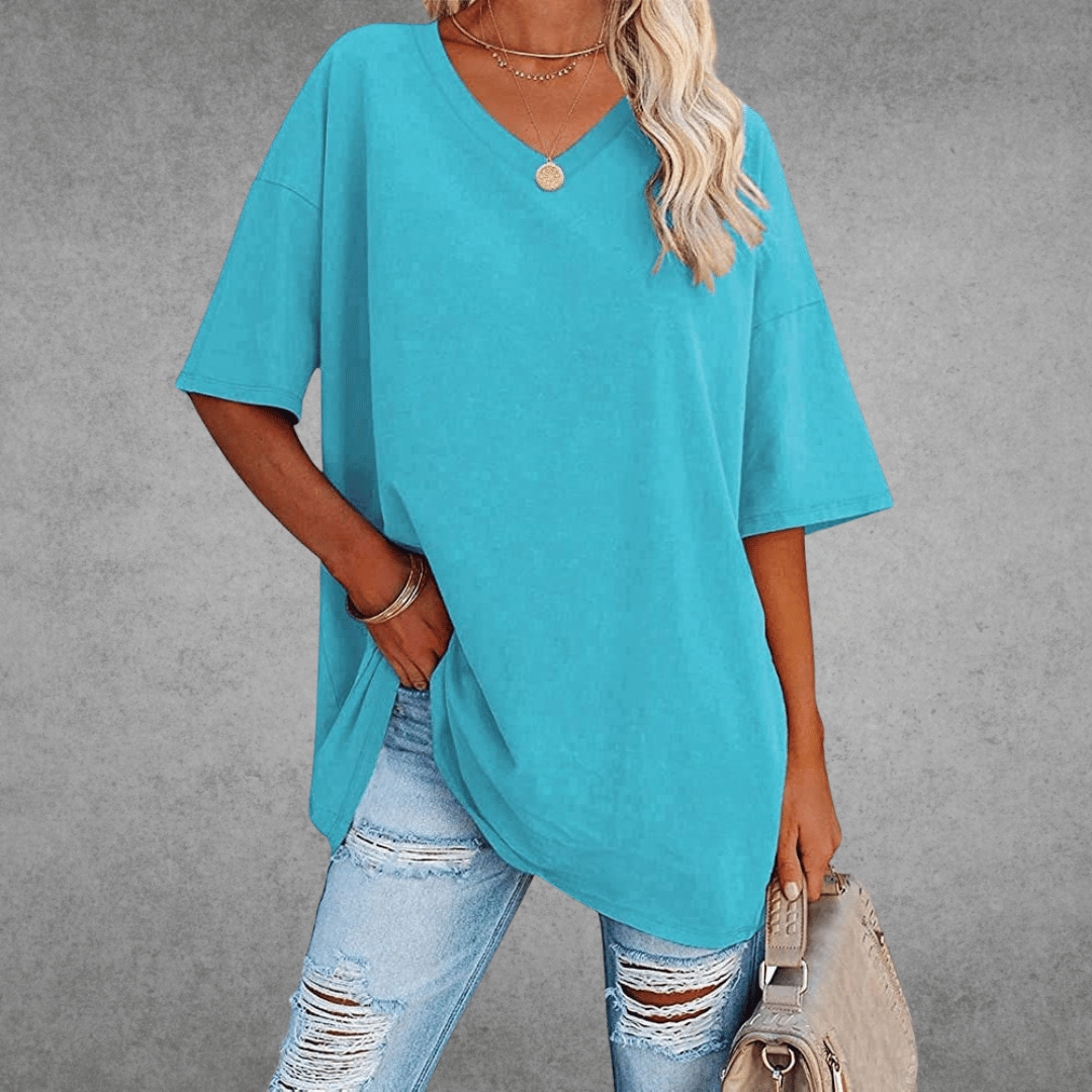 Elle Women's Oversized V Neck T Shirt – Relaxed Casual Lightweight Summer Top