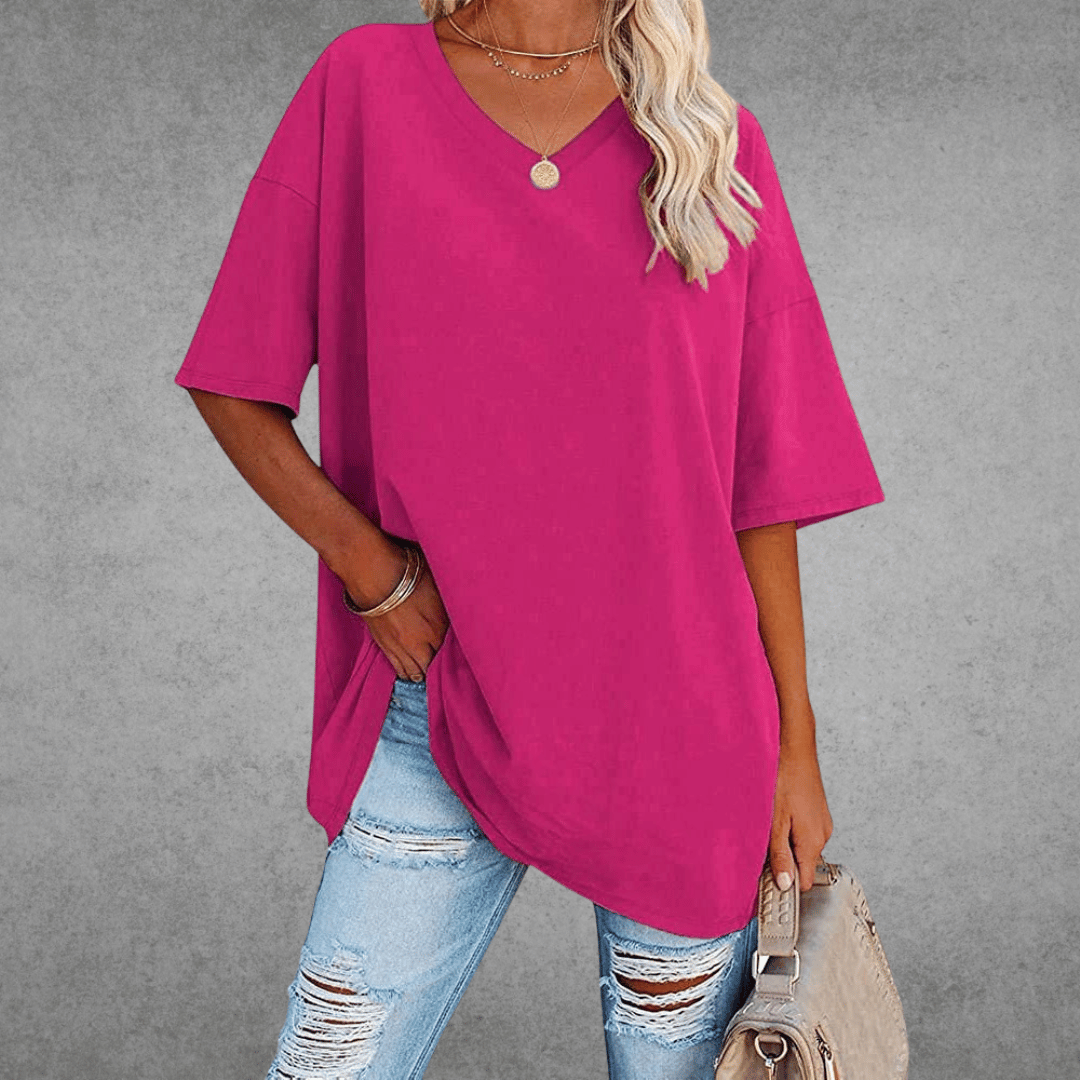 Elle Women's Oversized V Neck T Shirt – Relaxed Casual Lightweight Summer Top