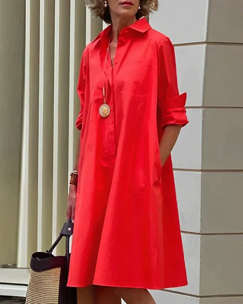 Amelie Women's Shirt Dress – Long Sleeve Midi Button Front Casual Smart Dress