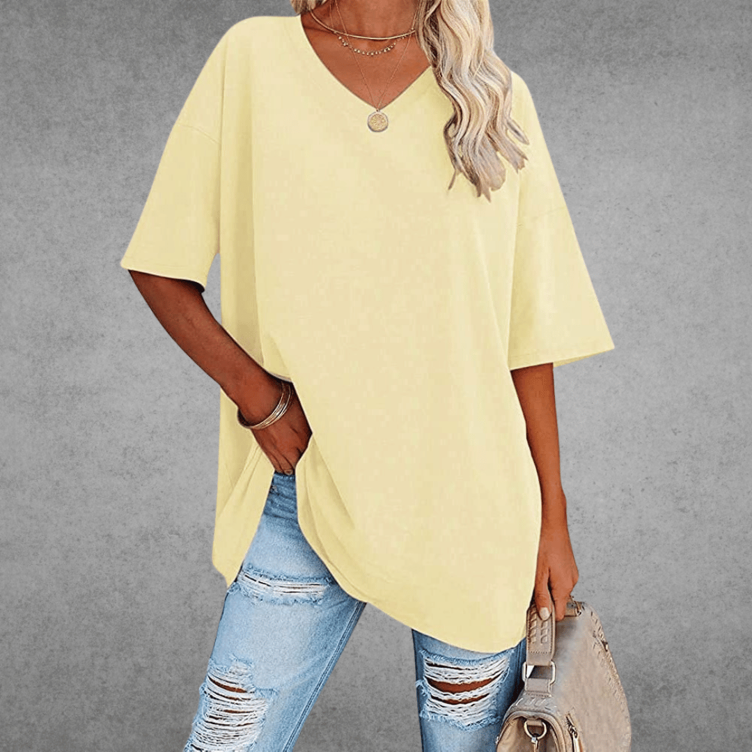 Elle Women's Oversized V Neck T Shirt – Relaxed Casual Lightweight Summer Top