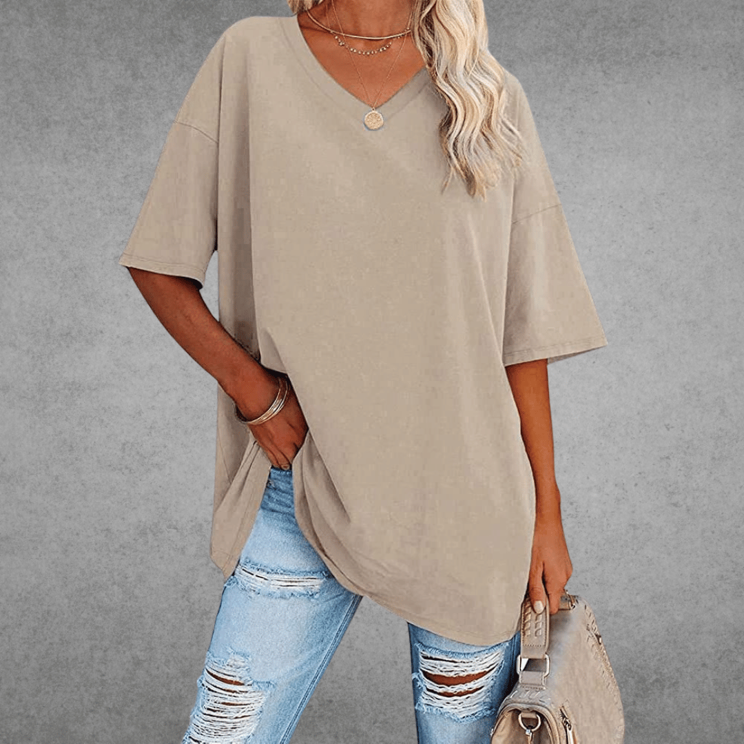 Elle Women's Oversized V Neck T Shirt – Relaxed Casual Lightweight Summer Top