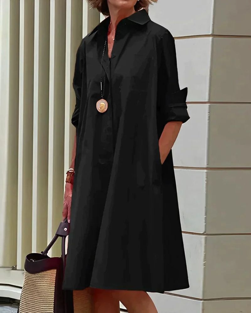 Amelie Women's Shirt Dress – Long Sleeve Midi Button Front Casual Smart Dress