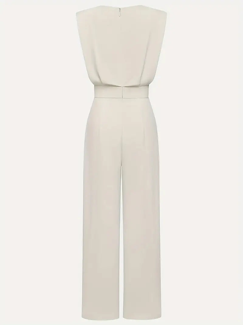 Aurelia Women's High-Waisted Jumpsuit – Straight Legs, Pleats & Tailored Fit