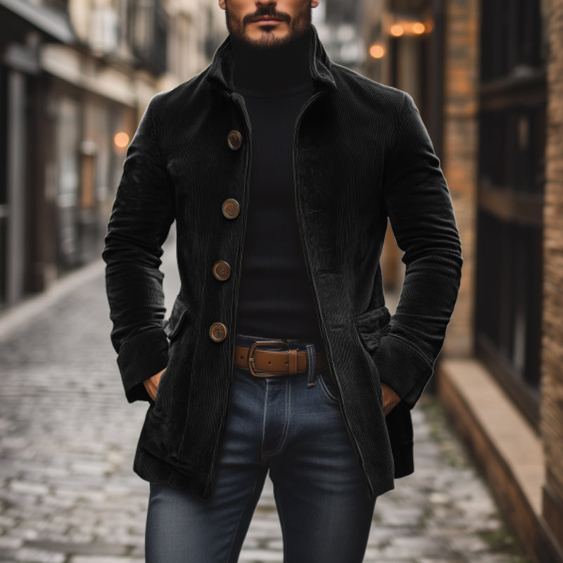 Harrison Men's Corduroy Coat – Slim Fit Stand Collar Smart Casual Jacket