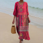 Claris Women's Boho Maxi Dress – Cotton Ethnic Print Summer Holiday Dress